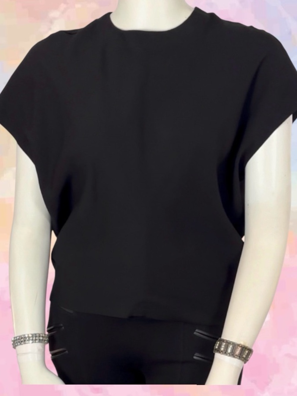 OAK + FORT Black Short Sleeve Oversized Crinkle Blouse